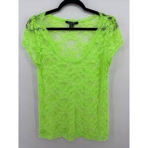 Neon Green Lace Top Sheer Y2K Fairy Grunge Festival Goth Clubwear M L